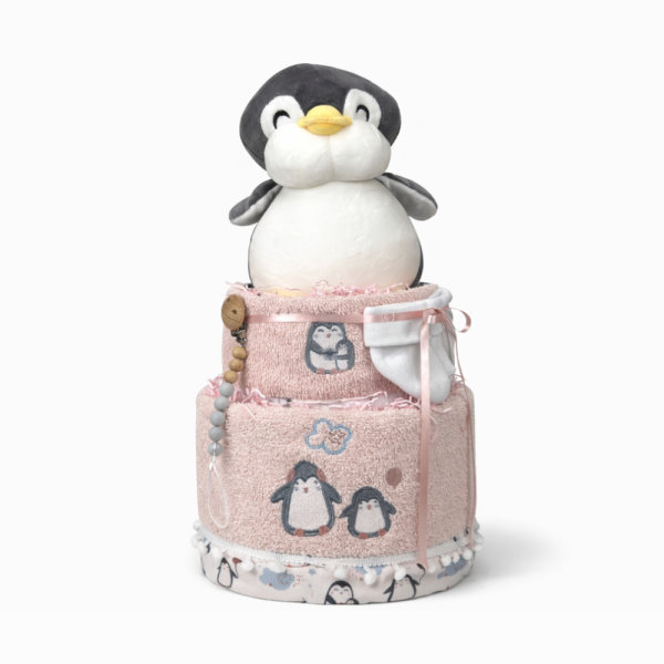 2 Όροφο Diaper Cake – Penguin Rose